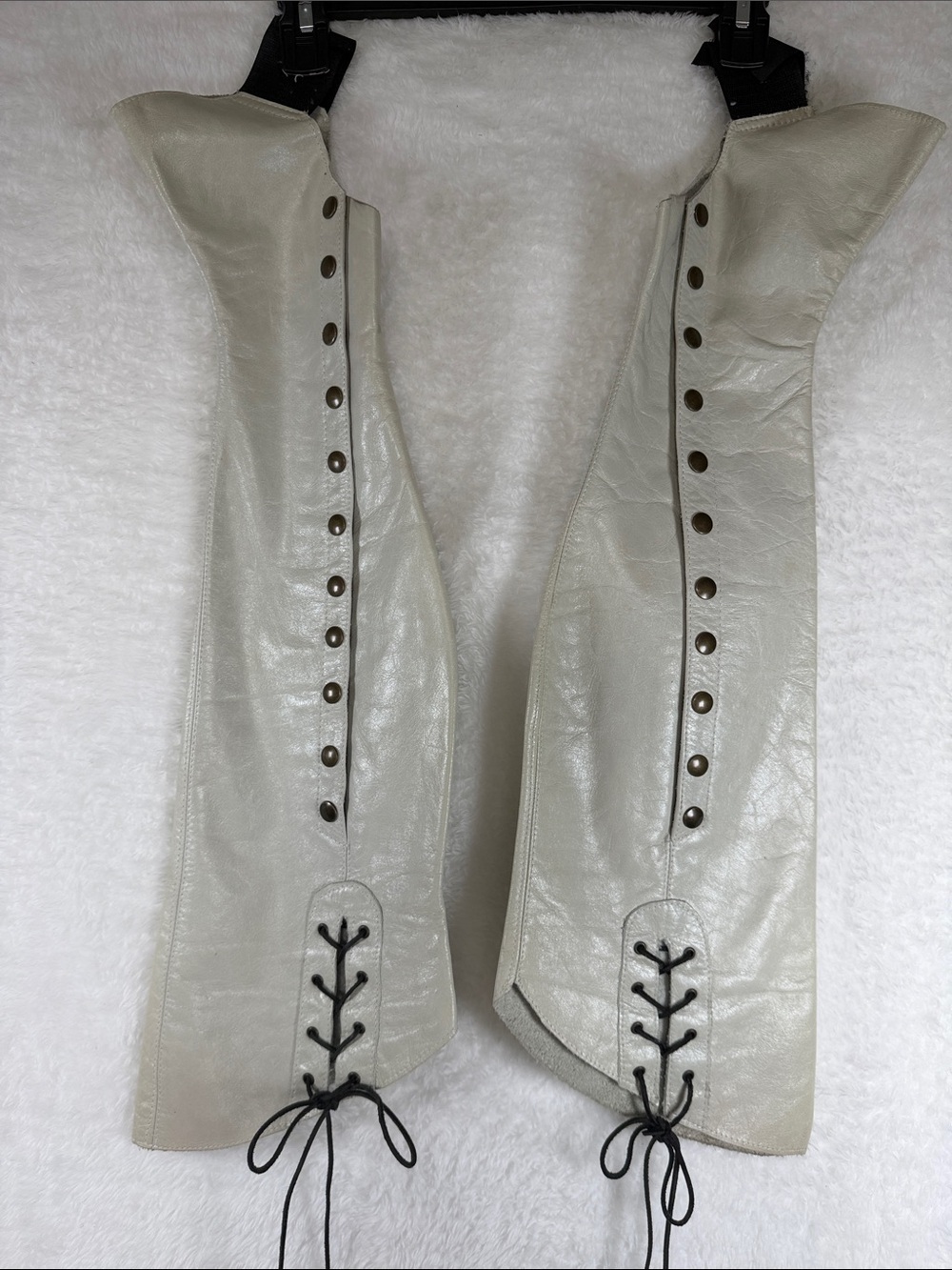 Elizabet Melinek Strumpets  Women’s Cream Leather Riding Lace up Chaps E0018